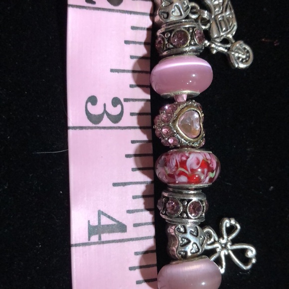 Pink Serjaden Leather Sterling Bracelet With Three 925 Charms - Picture 4 of 14